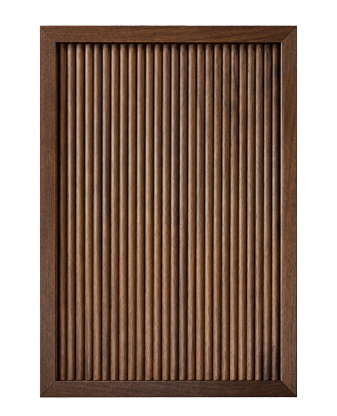 Reeded door in a coordinated brown wood finish